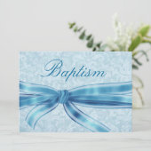 Baby Boy Christening Blue Damask Linen Paper Kaart (Staand voorkant)