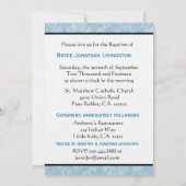 Baby Boy Christening Blue Damask Linen Paper Kaart (Achterkant)