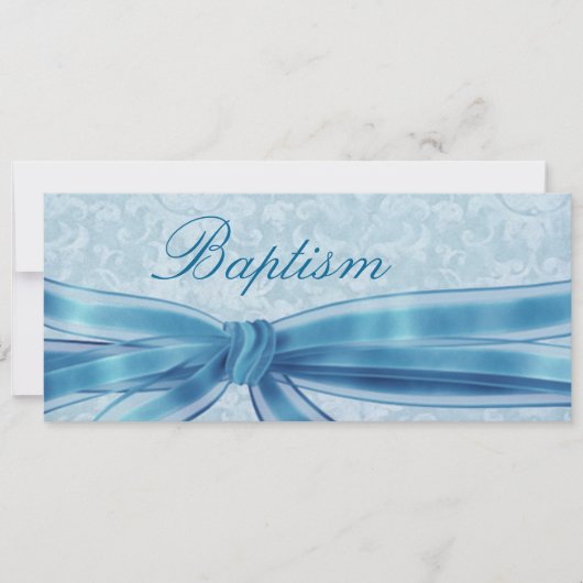 Baby Boy Christening Blue Damask Metallic Kaart (Voorkant)