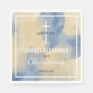 Baby Boy Christening Blue en Gold Waterverf Servetten