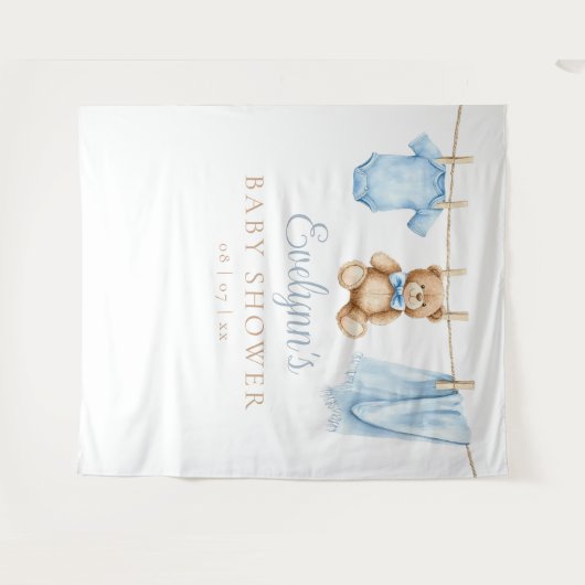 Baby Boy Clothesline Baby shower Foto Achtergrond Wandkleed (Voorkant (horizontaal))