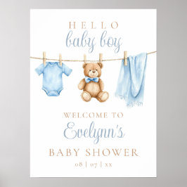 Baby Boy Clothesline Baby Shower Welcome Sign Poster
