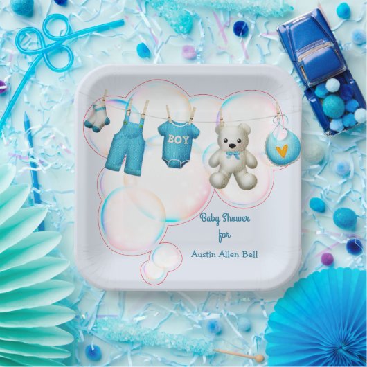 Baby Boy Clothesline in Blue Papieren Bordje (Feest)