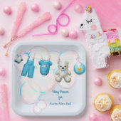 Baby Boy Clothesline in Blue Papieren Bordje (Feest)