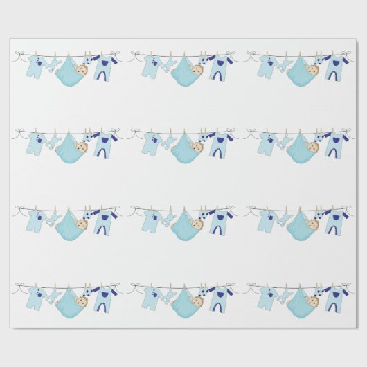 Baby Boy Clothesline Wrapping Paper Cadeaupapier (Vlak)
