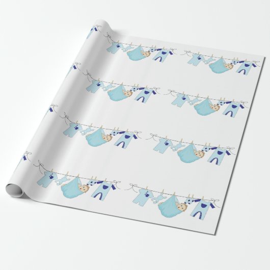 Baby Boy Clothesline Wrapping Paper Cadeaupapier (Uitgerold)