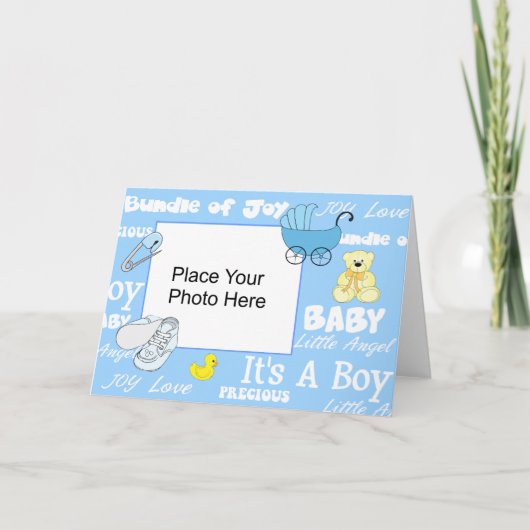 Baby Boy Collage Fotokaart Aankondiging (Voorkant)