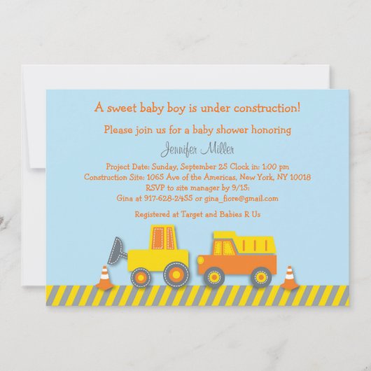 Baby Boy Construction Truck Baby shower Invitation Kaart (Voorkant)
