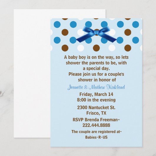 Baby Boy Couple's Baby shower Uitnodiging (Voorkant / Achterkant)