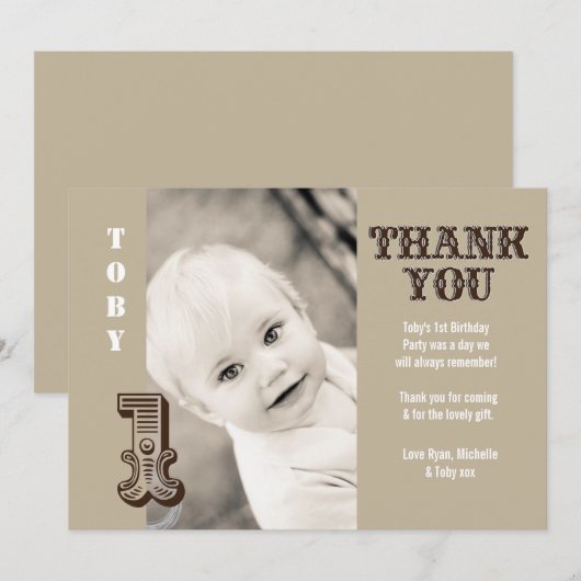 Baby Boy Cowboy 1e Verjaardag Dank u Fotokaart Bedankkaart (Voorkant / Achterkant)