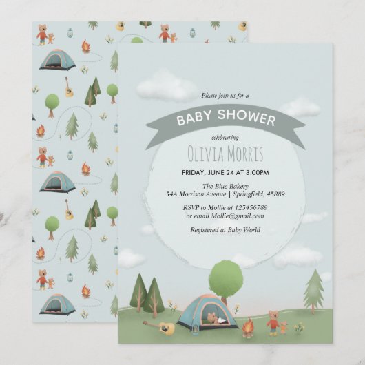 Baby Boy Cute Blue Camping Forest Beer Baby shower Kaart (Voorkant / Achterkant)