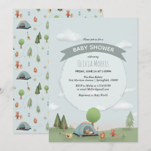 Baby Boy Cute Blue Camping Forest Beer Baby shower Kaart