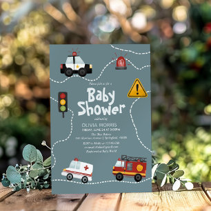 Baby Boy Cute Blue Transport Police Baby shower Kaart