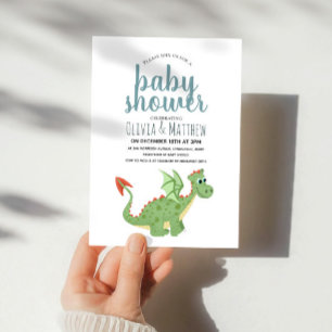 Baby Boy Cute en Modern Green Dragon Baby shower Kaart
