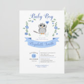 Baby Boy Cute owl babyshower Kaart (Staand voorkant)