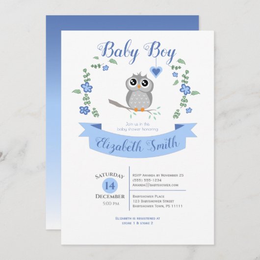 Baby Boy Cute owl babyshower Kaart (Voorkant / Achterkant)