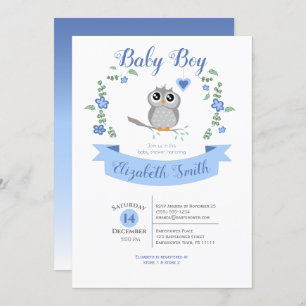 Baby Boy Cute owl babyshower Kaart