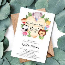 Baby Boy Cute Safari Animals Baby shower Kaart