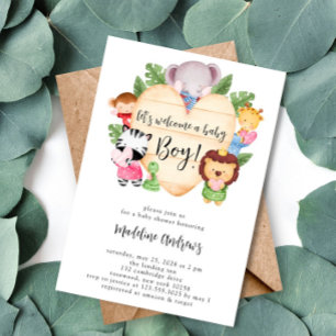 Baby Boy Cute Safari Animals Baby shower Kaart