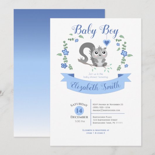 Baby Boy Cute squirrel babyshower Kaart (Voorkant / Achterkant)