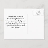 Baby Boy Dank u Schattigee Blauwe Pasgeboren Voeta Aankondigingskaart (Achterkant)