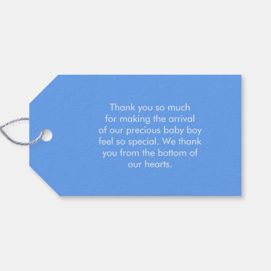 Baby Boy Dank u Schattigee Blauwe Pasgeboren Voeta Cadeaulabel (Achterkant Horizontaal)