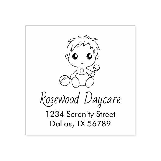 Baby Boy Daycare Chilcare Address Rubberstempel (Afrduk)