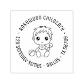 Baby Boy Daycare Chilcare Round Address 2 Zelfinktende Stempel (Design)