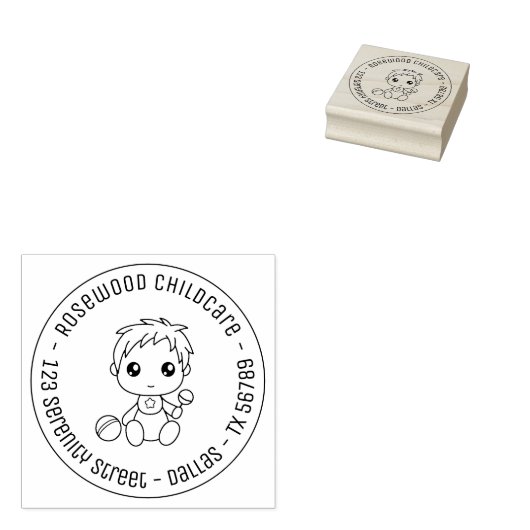 Baby Boy Daycare Chilcare Round Address Rubberstempel (Gestempeld)