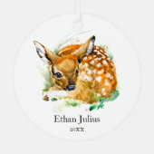 Baby Boy Deer Fawn Personalized Newborn Son Metalen Ornament (Achterkant)