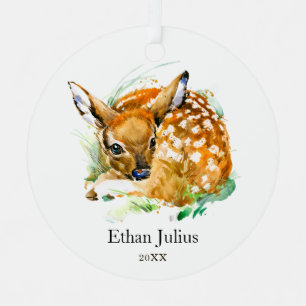Baby Boy Deer Fawn Personalized Newborn Son Metalen Ornament