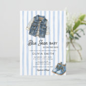  Baby Boy Denim Blue Jean Baby Shower Invitation Kaart (Staand voorkant)