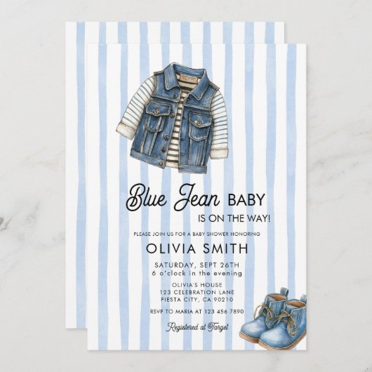  Baby Boy Denim Blue Jean Baby Shower Invitation Kaart (Voorkant / Achterkant)