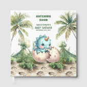 Baby Boy Dinosaur Hatching Soon Gast Keepsake Gastenboek (Voorkant)