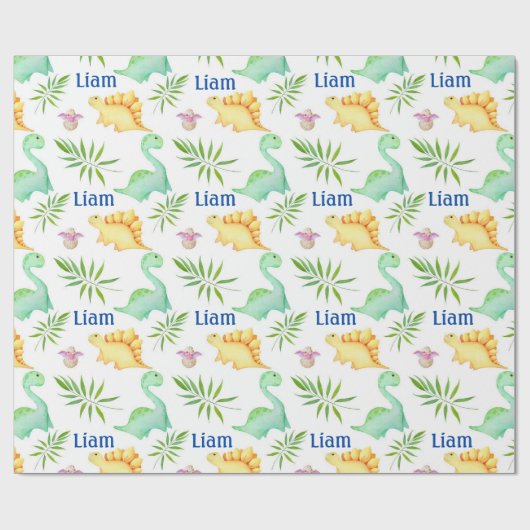 Baby Boy Dinosaur Name - Nursery Cute Shower Gift Cadeaupapier (Vlak)