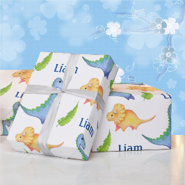 Baby Boy Dinosaur Nursery Cute Newborn Name Gift Cadeaupapier