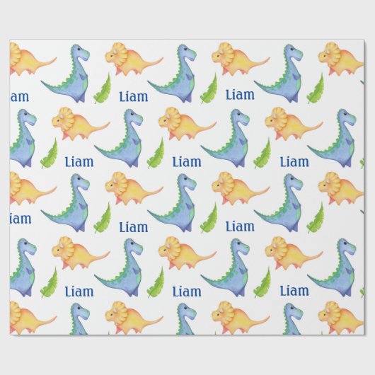 Baby Boy Dinosaur Nursery Cute Newborn Name Gift Cadeaupapier (Vlak)