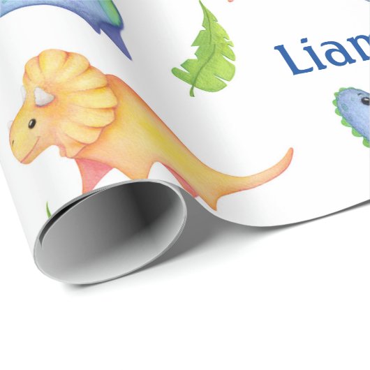 Baby Boy Dinosaur Nursery Cute Newborn Name Gift Cadeaupapier (Rol Hoek)