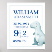 Baby Boy Dinosaur Persoonlijke Geboorteaankondigin Poster (Voorkant)