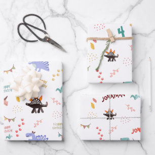 Baby Boy Dinosaur Persoonlijke Naam & Leeftijd ver Inpakpapier Vel