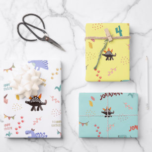 Baby Boy Dinosaur Persoonlijke Naam & Leeftijd ver Inpakpapier Vel