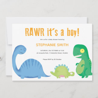 Baby Boy Dinosaur thema Baby shower Uitnodiging
