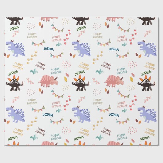 Baby Boy Dinosaur verjaardag Cadeaupapier (Vlak)
