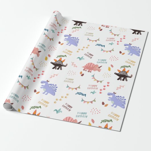 Baby Boy Dinosaur verjaardag Cadeaupapier (Uitgerold)