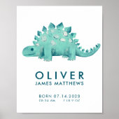 Baby Boy Dinosaurus Stegosaurus Geboorte Stats Pos Poster (Voorkant)
