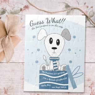 Baby Boy Dog Zwangerschap Aankondiging (Blauw) Legpuzzel