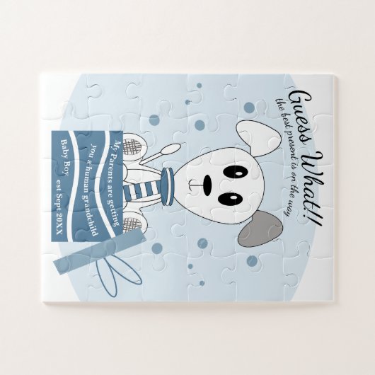 Baby Boy Dog Zwangerschap Aankondiging (Blauw) Legpuzzel (Horizontaal)