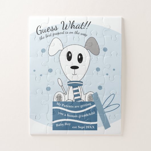 Baby Boy Dog Zwangerschap Aankondiging (Blauw) Legpuzzel (Verticaal)