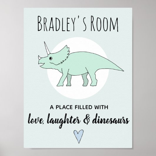 Baby Boy Doodle Dinosaur Triceratops Name Nursery Poster (Voorkant)