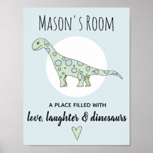Baby Boy Doodle Green Dinosaur en Name Nursery Poster
